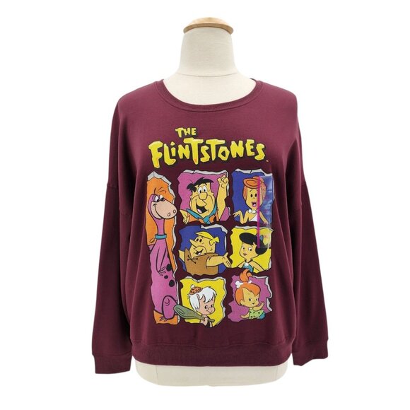 NEW The Flintstones Womens XXL Sweatshirt Graphic Characters Maroon Cartoon - Picture 1 of 8